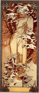 czech Painting - Winter 1897 panel Czech Art Nouveau distinct Alphonse Mucha